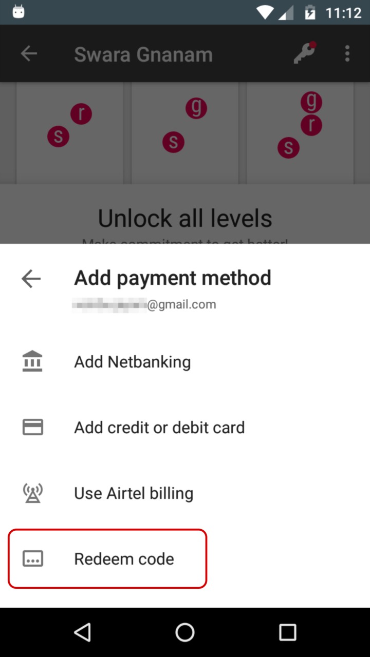 purchase dialog with redeem option