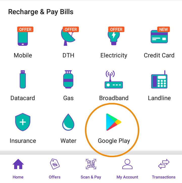 PhonePe Google Play Recharge